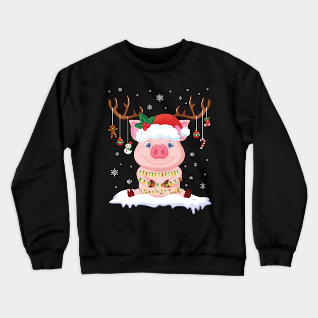 Pig Reindeer Santa Noel Costume Dancing On Snow Merry Xmas Crewneck Sweatshirt by bakhanh123